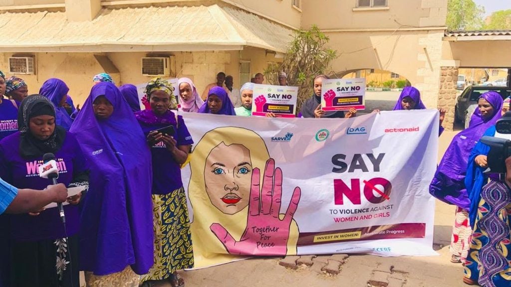 Women participating in a Say No to Violence campaign